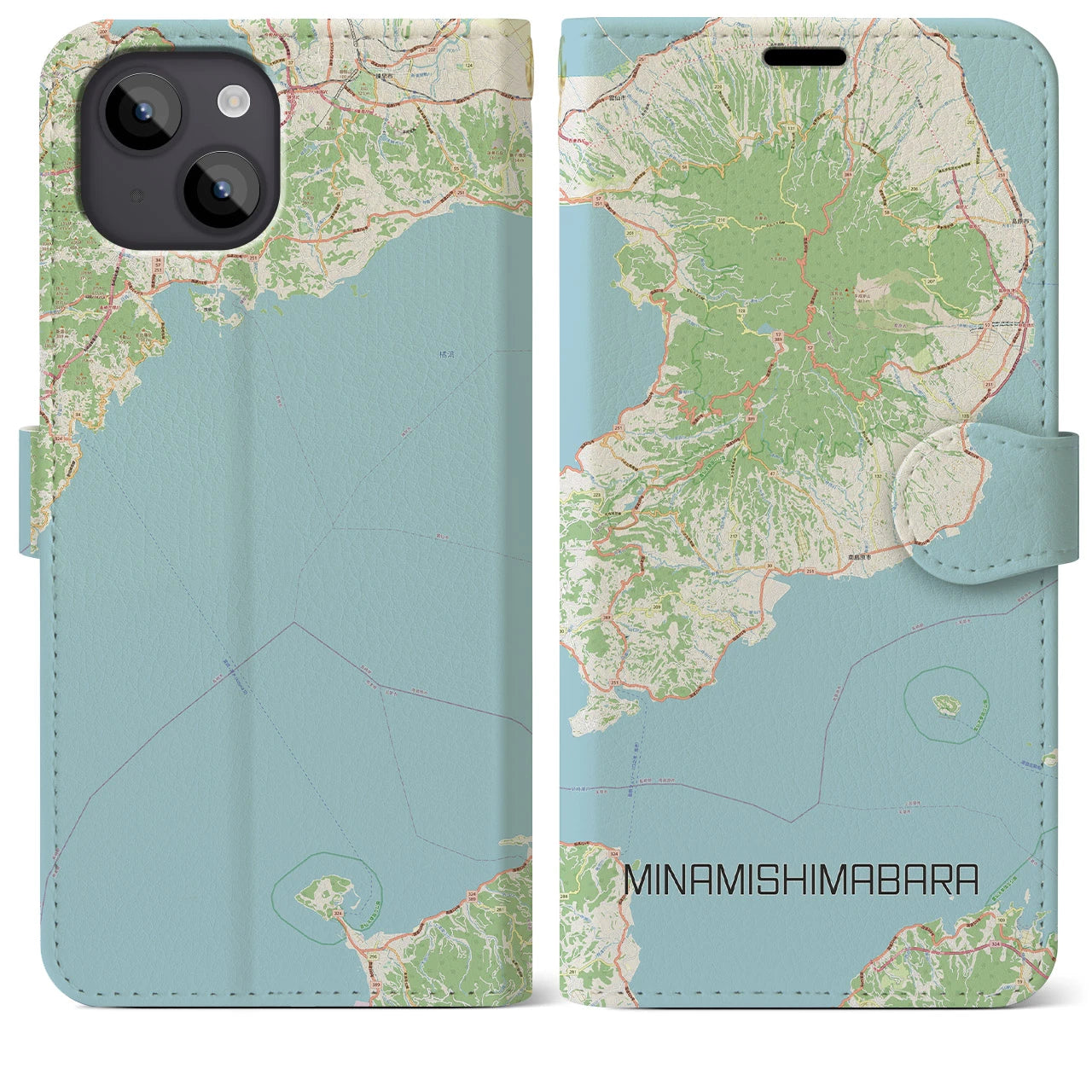 【南島原】地図柄iPhoneケース（手帳両面タイプ・ナチュラル）iPhone 14 Plus 用