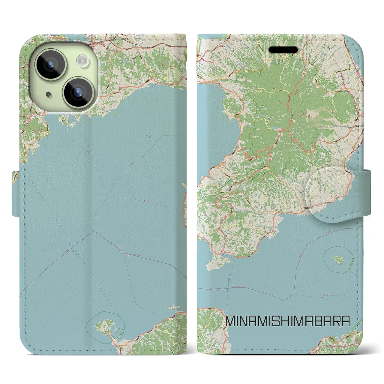 【南島原】地図柄iPhoneケース（手帳両面タイプ・ナチュラル）iPhone 15 用