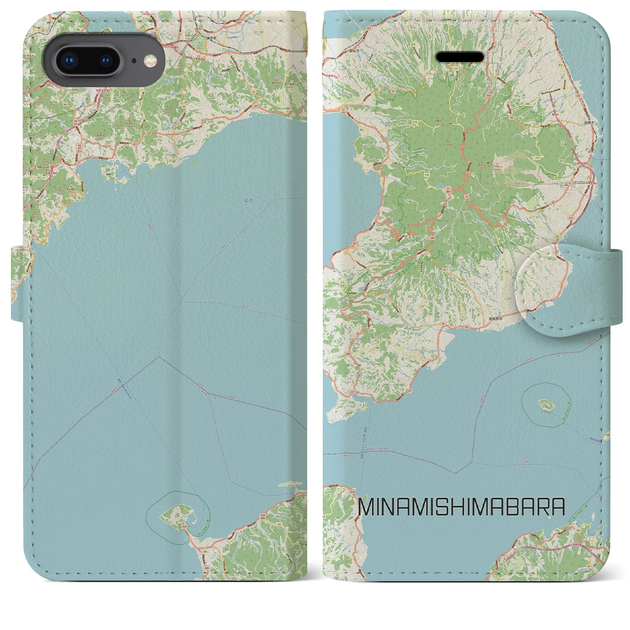 【南島原】地図柄iPhoneケース（手帳両面タイプ・ナチュラル）iPhone 8Plus /7Plus / 6sPlus / 6Plus 用
