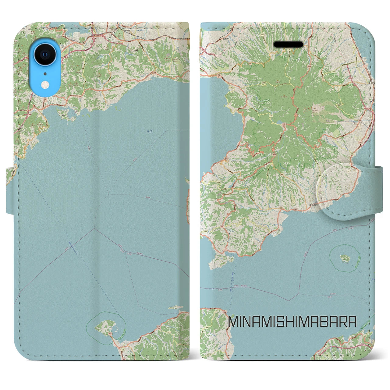 【南島原】地図柄iPhoneケース（手帳両面タイプ・ナチュラル）iPhone XR 用