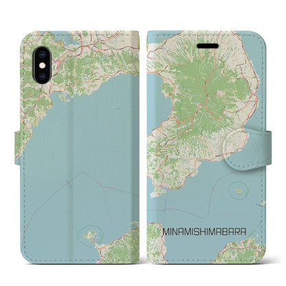 【南島原（長崎県）】地図柄iPhoneケース（手帳タイプ）ナチュラル・iPhone XS / X 用
