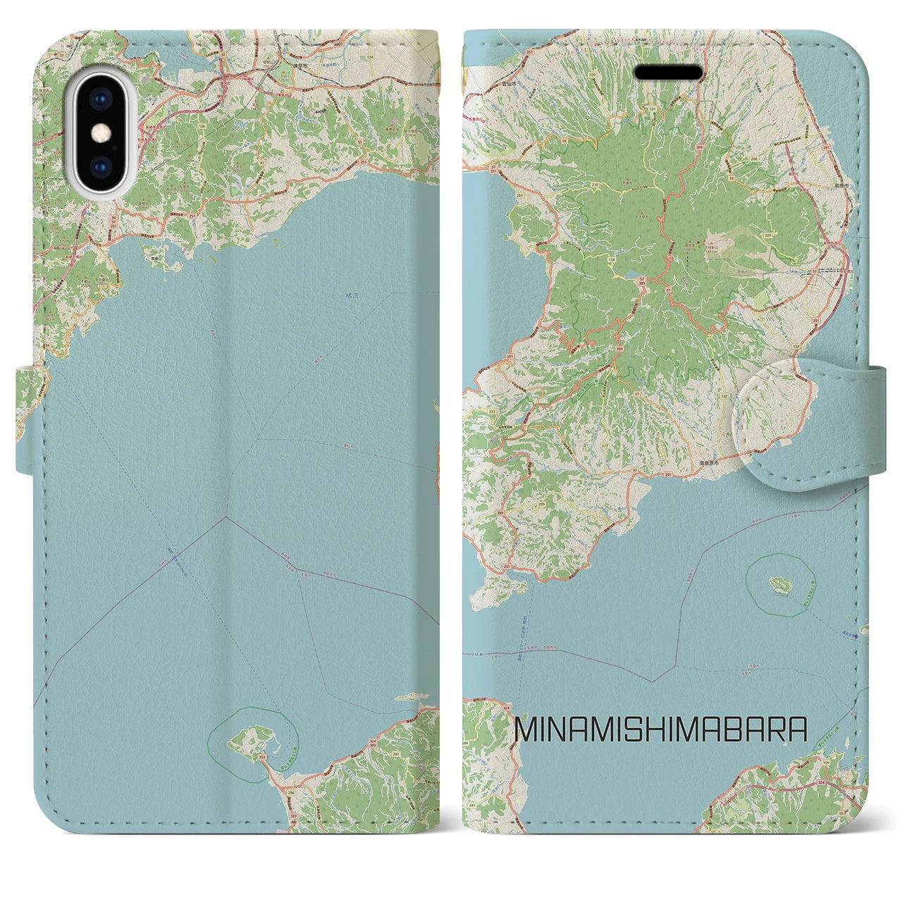 【南島原】地図柄iPhoneケース（手帳両面タイプ・ナチュラル）iPhone XS Max 用