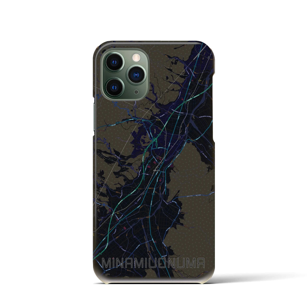【南魚沼】地図柄iPhoneケース（バックカバータイプ・ブラック）iPhone 11 Pro 用