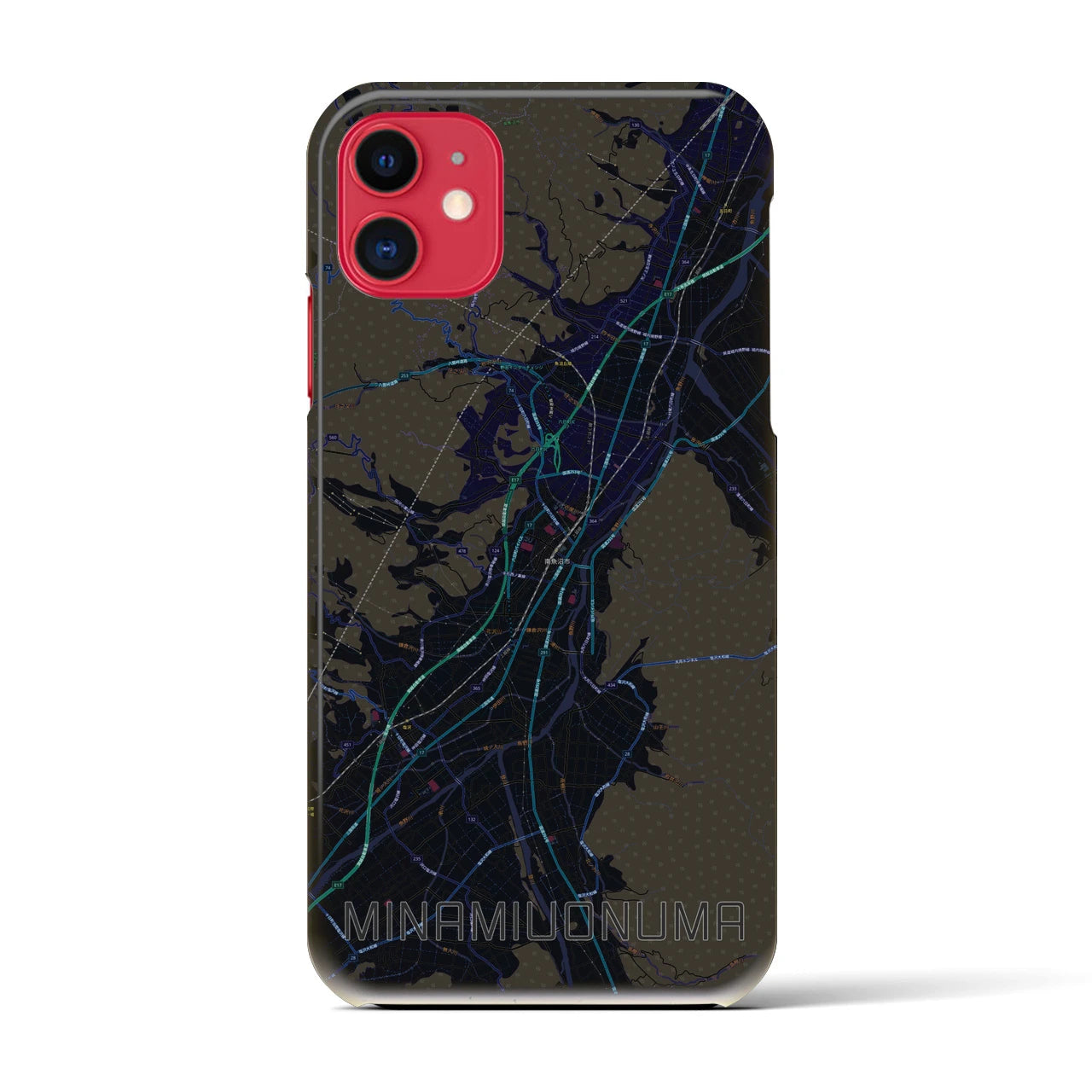 【南魚沼】地図柄iPhoneケース（バックカバータイプ・ブラック）iPhone 11 用