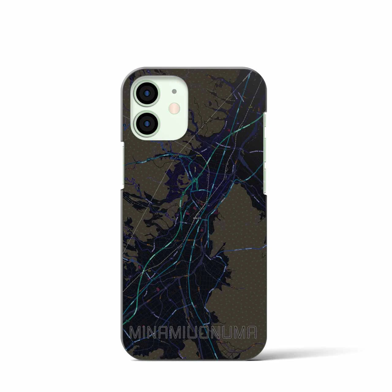 【南魚沼】地図柄iPhoneケース（バックカバータイプ・ブラック）iPhone 12 mini 用
