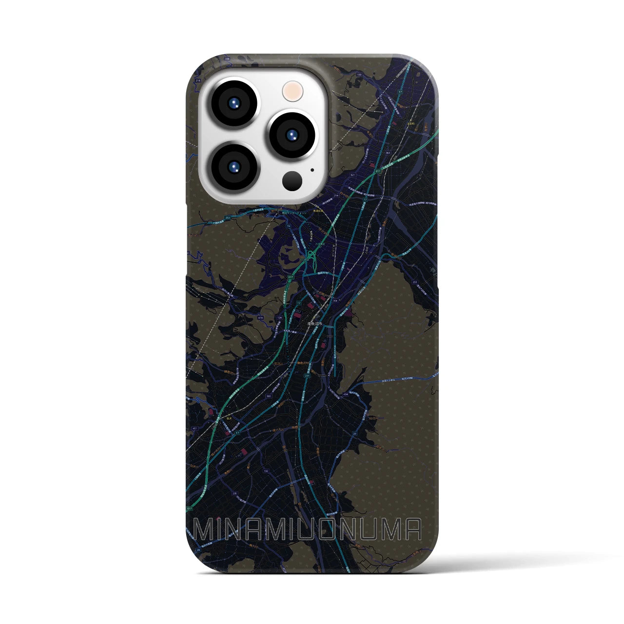 【南魚沼】地図柄iPhoneケース（バックカバータイプ・ブラック）iPhone 13 Pro 用