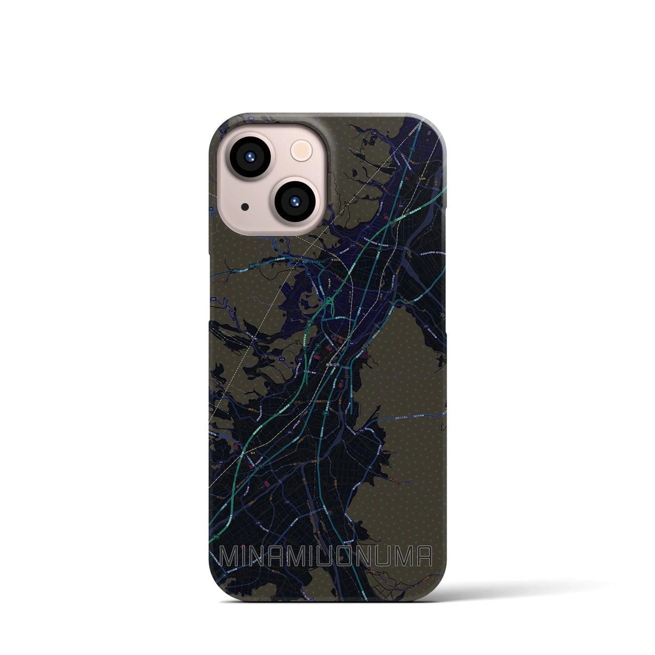 【南魚沼】地図柄iPhoneケース（バックカバータイプ・ブラック）iPhone 13 mini 用