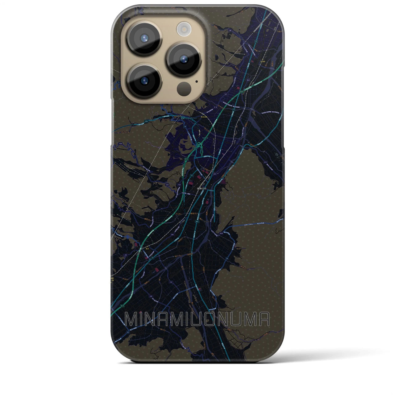 【南魚沼】地図柄iPhoneケース（バックカバータイプ・ブラック）iPhone 14 Pro Max 用