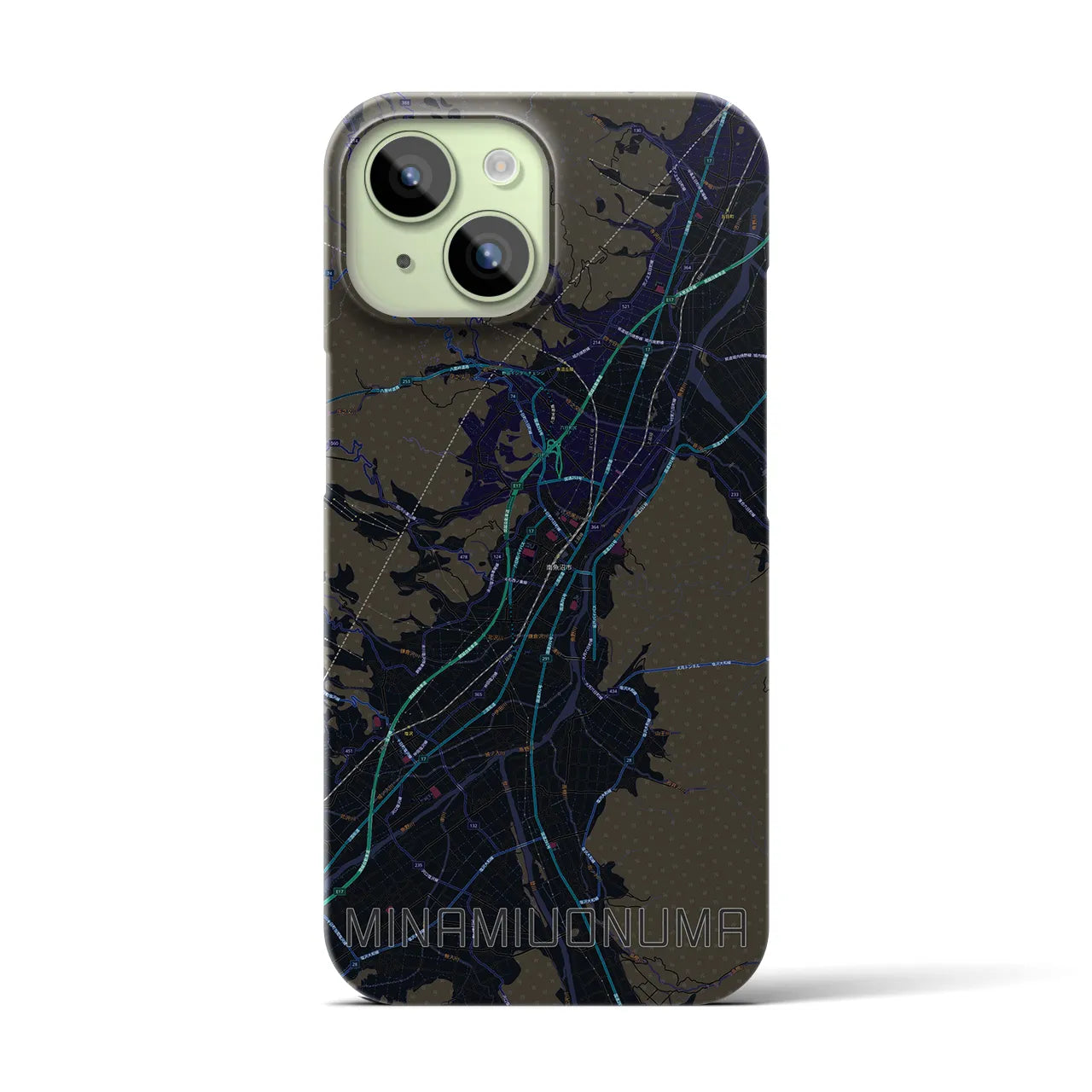 【南魚沼】地図柄iPhoneケース（バックカバータイプ・ブラック）iPhone 15 用