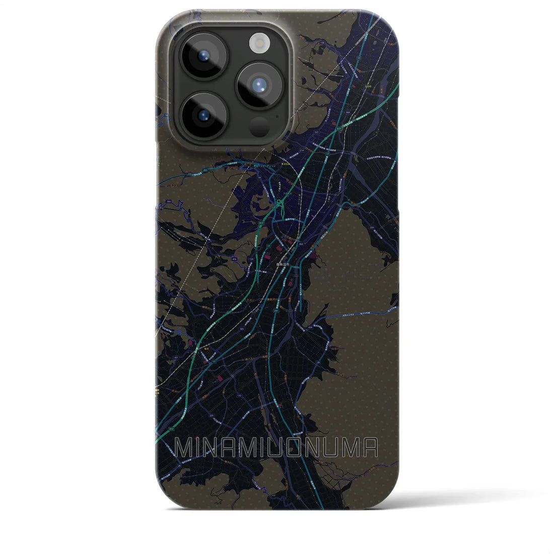 【南魚沼】地図柄iPhoneケース（バックカバータイプ・ブラック）iPhone 15 Pro Max 用