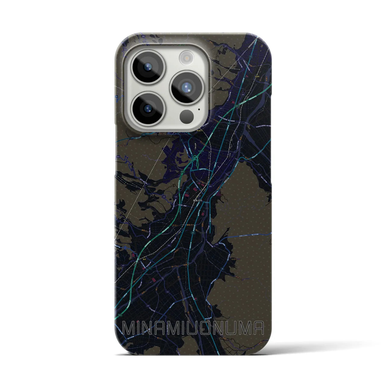 【南魚沼】地図柄iPhoneケース（バックカバータイプ・ブラック）iPhone 15 Pro 用