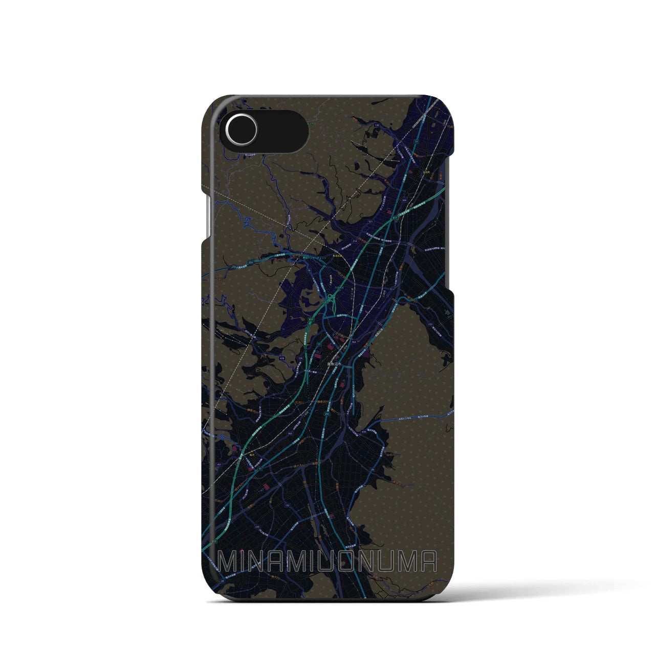 【南魚沼】地図柄iPhoneケース（バックカバータイプ・ブラック）iPhone SE（第3 / 第2世代） / 8 / 7 / 6s / 6 用