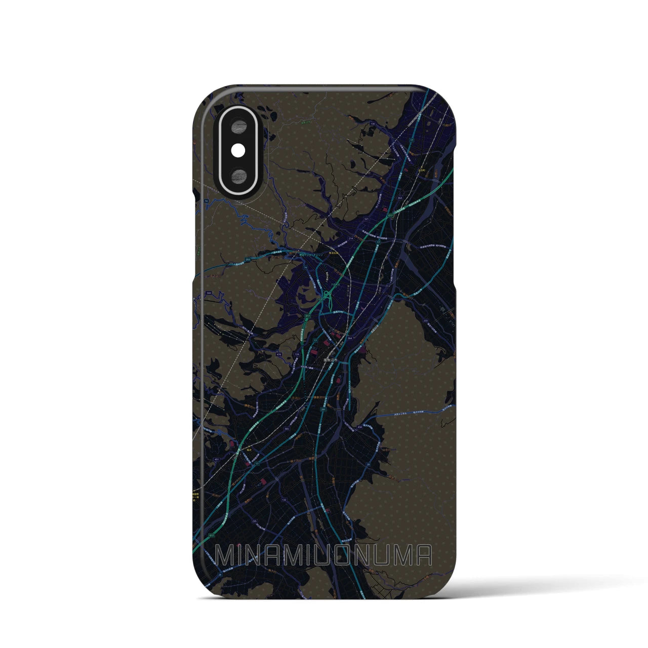 【南魚沼】地図柄iPhoneケース（バックカバータイプ・ブラック）iPhone XS / X 用