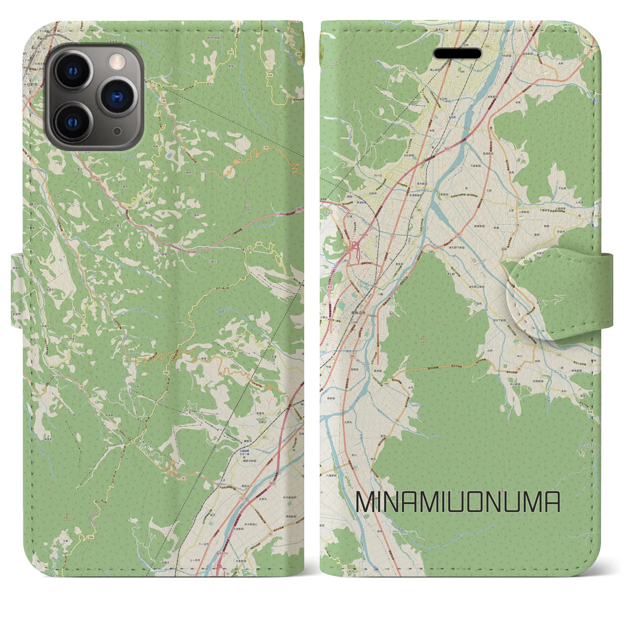 【南魚沼】地図柄iPhoneケース（手帳両面タイプ・ナチュラル）iPhone 11 Pro Max 用