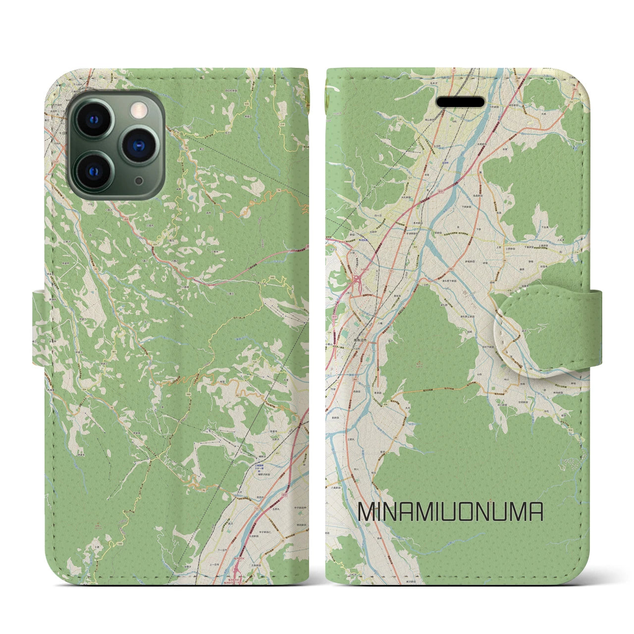 【南魚沼】地図柄iPhoneケース（手帳両面タイプ・ナチュラル）iPhone 11 Pro 用