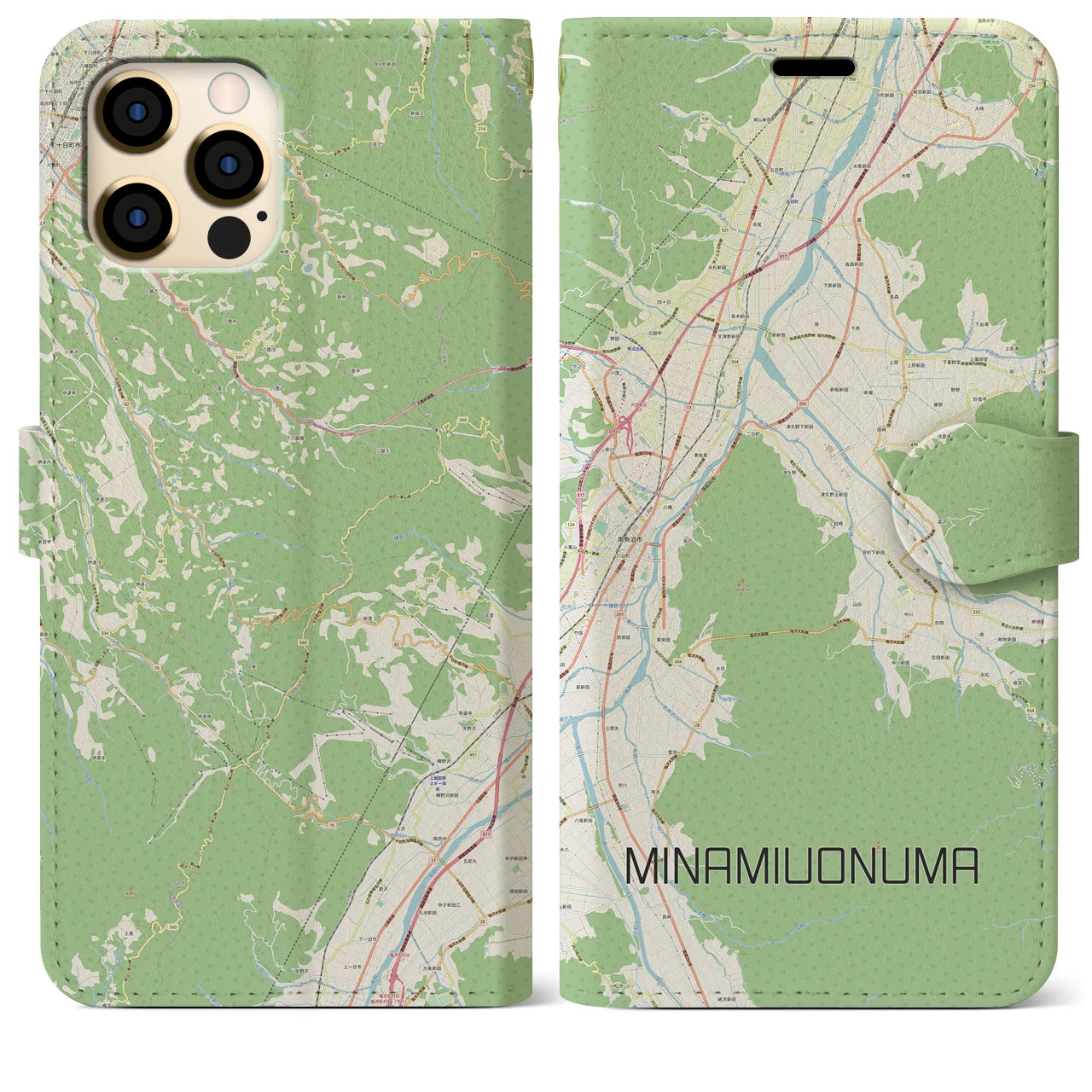 【南魚沼】地図柄iPhoneケース（手帳両面タイプ・ナチュラル）iPhone 12 Pro Max 用