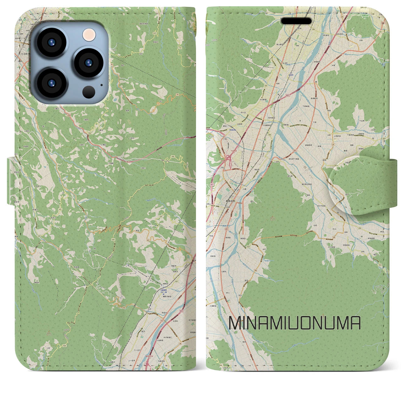 【南魚沼】地図柄iPhoneケース（手帳両面タイプ・ナチュラル）iPhone 13 Pro Max 用