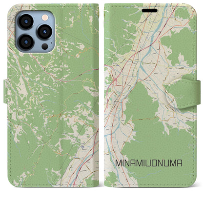 【南魚沼（新潟県）】地図柄iPhoneケース（手帳タイプ）ナチュラル・iPhone 13 Pro Max 用