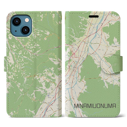 【南魚沼（新潟県）】地図柄iPhoneケース（手帳タイプ）ナチュラル・iPhone 13 用