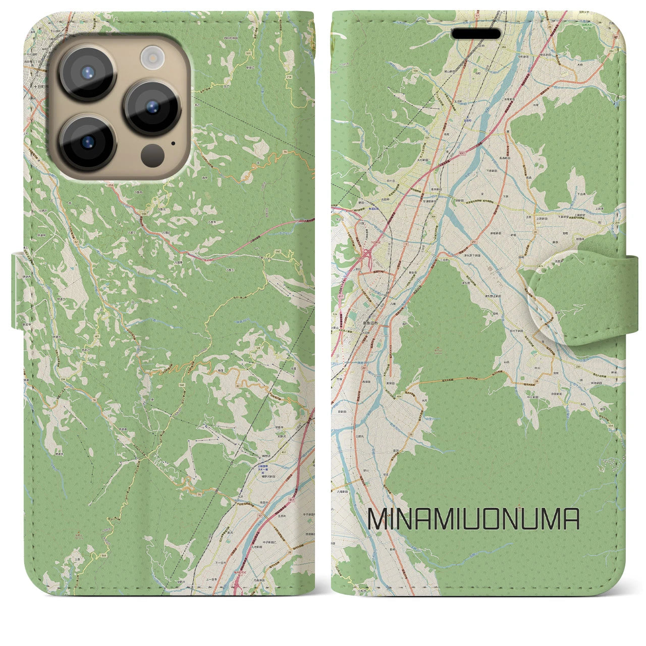 【南魚沼】地図柄iPhoneケース（手帳両面タイプ・ナチュラル）iPhone 14 Pro Max 用