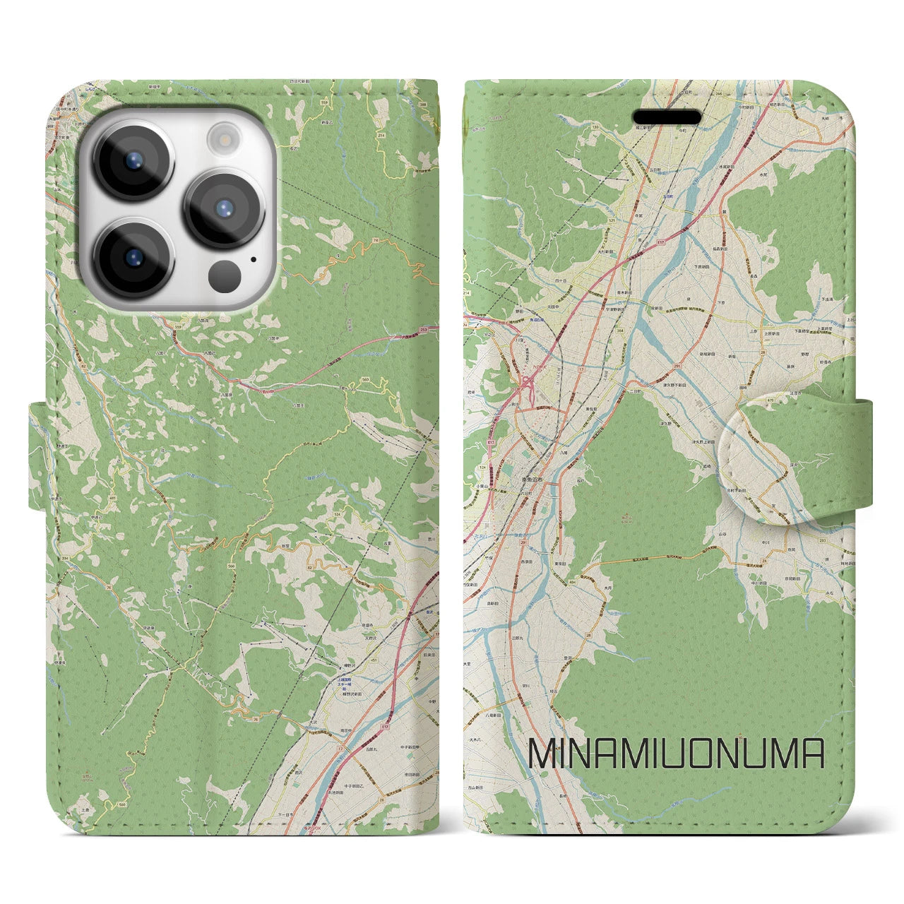 【南魚沼】地図柄iPhoneケース（手帳両面タイプ・ナチュラル）iPhone 14 Pro 用