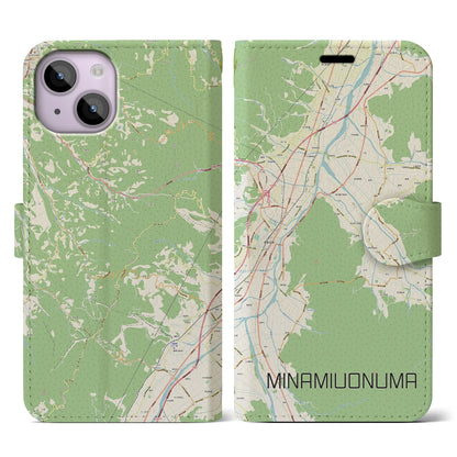 【南魚沼（新潟県）】地図柄iPhoneケース（手帳タイプ）ナチュラル・iPhone 14 用