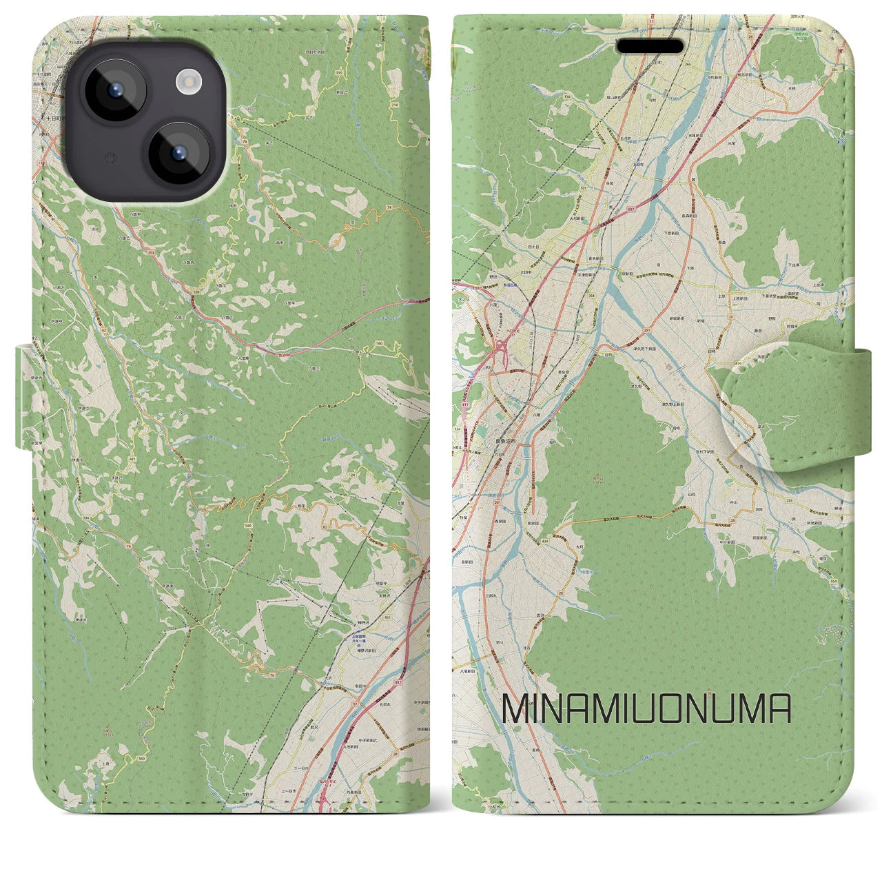 【南魚沼】地図柄iPhoneケース（手帳両面タイプ・ナチュラル）iPhone 14 Plus 用