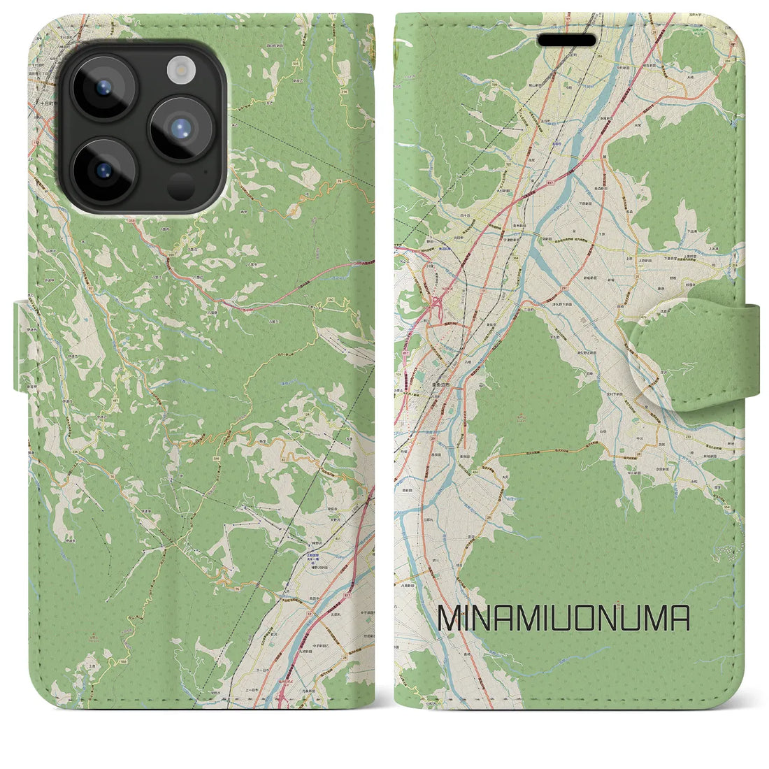 【南魚沼】地図柄iPhoneケース（手帳両面タイプ・ナチュラル）iPhone 15 Pro Max 用