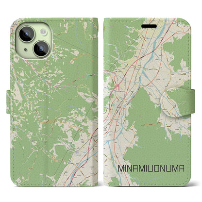 【南魚沼（新潟県）】地図柄iPhoneケース（手帳タイプ）ナチュラル・iPhone 15 用