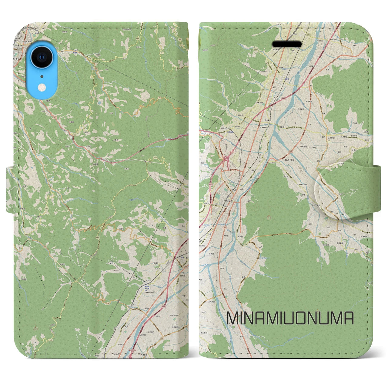 【南魚沼】地図柄iPhoneケース（手帳両面タイプ・ナチュラル）iPhone XR 用