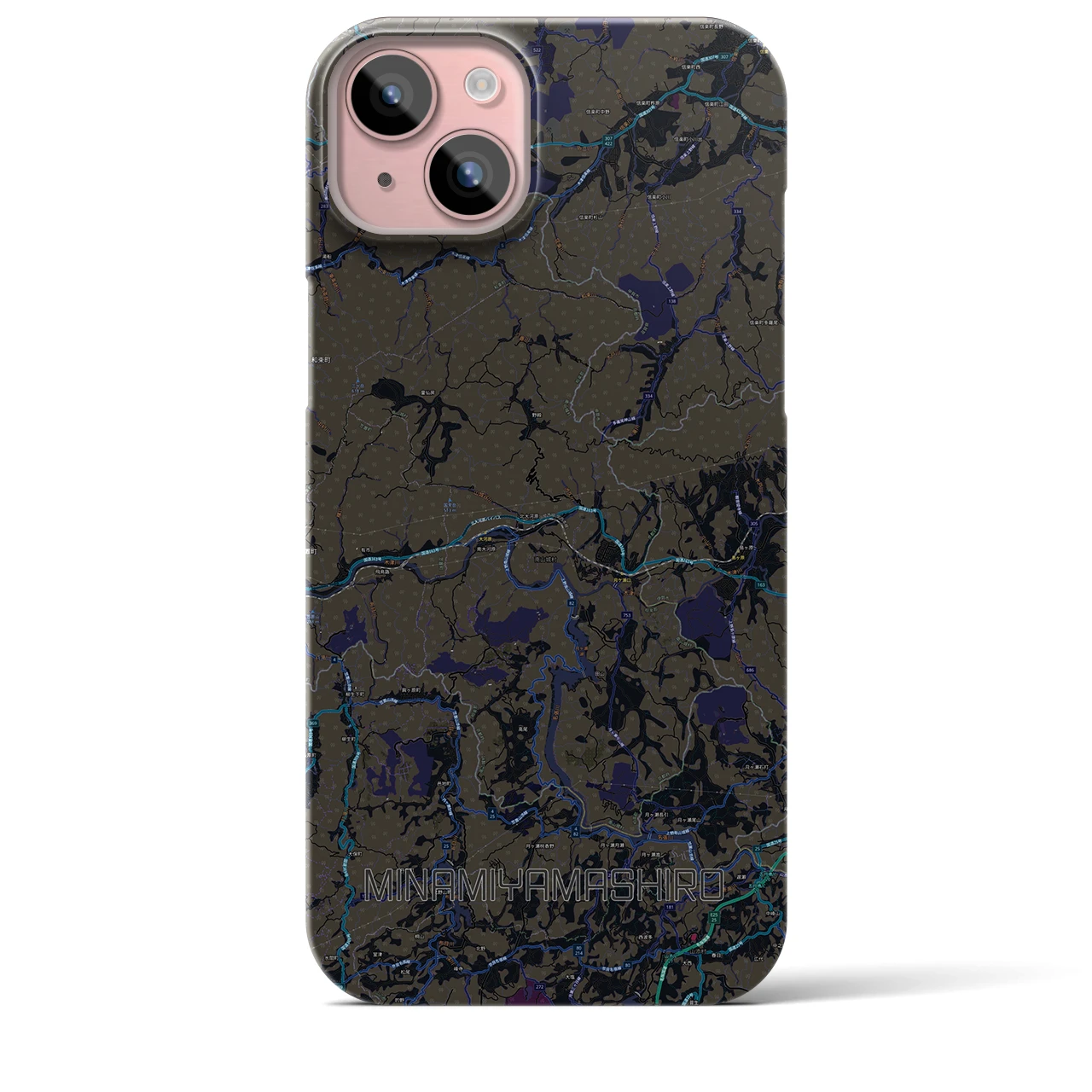 【南山城】地図柄iPhoneケース（バックカバータイプ・ブラック）iPhone 15 Plus 用