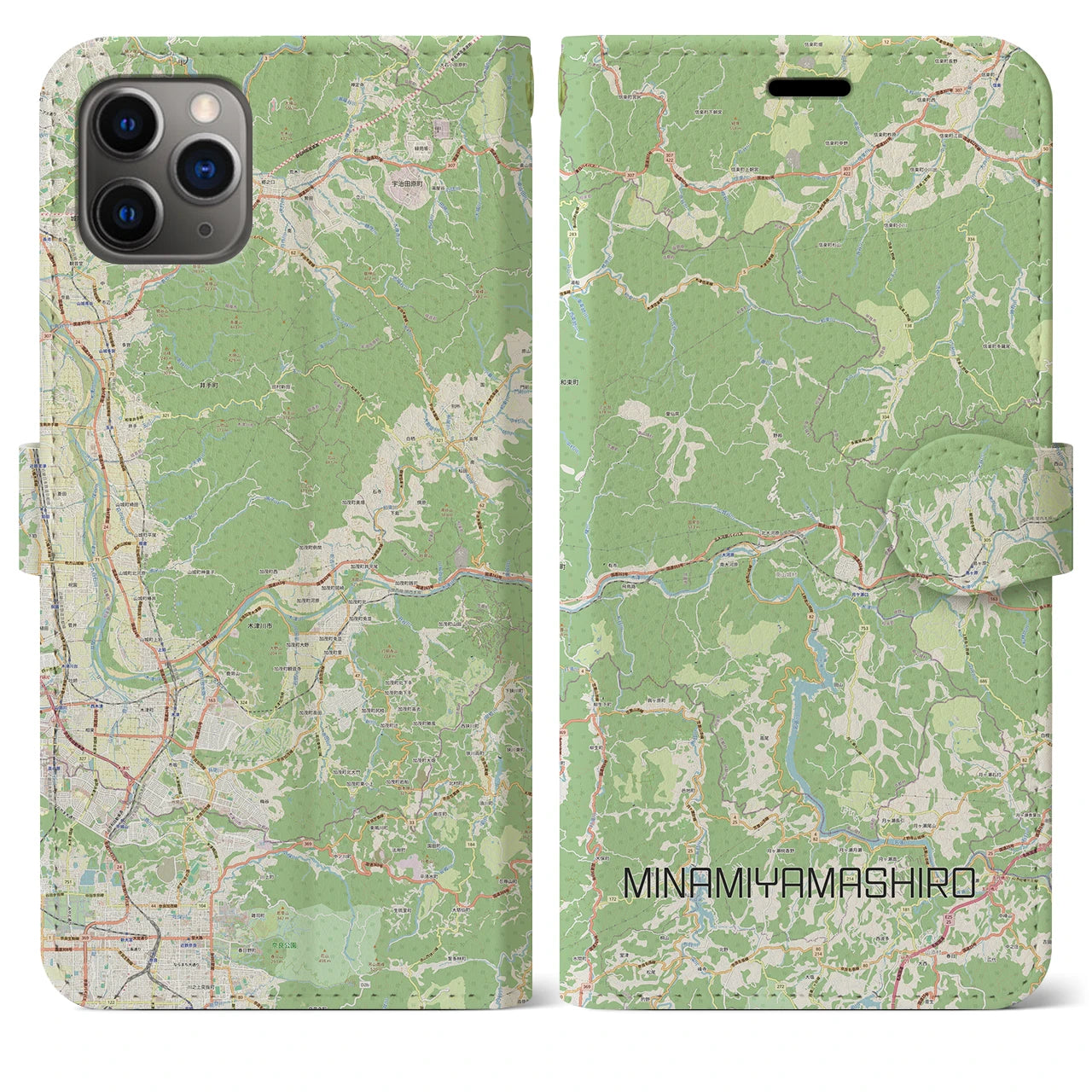 【南山城】地図柄iPhoneケース（手帳両面タイプ・ナチュラル）iPhone 11 Pro Max 用