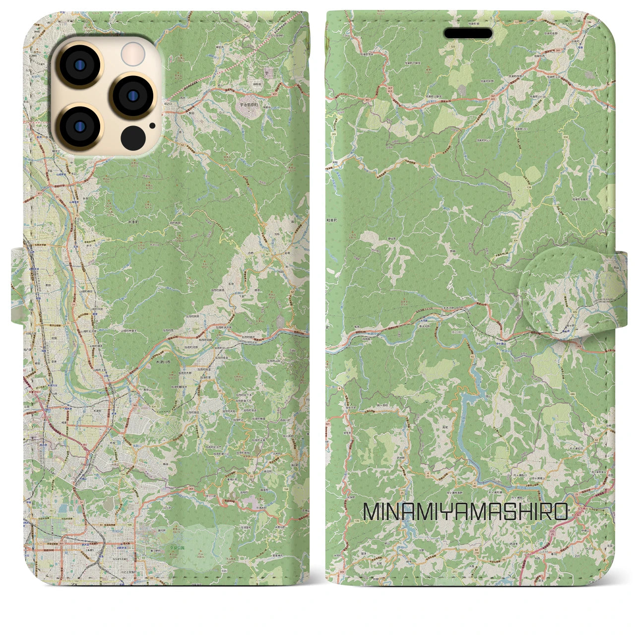 【南山城】地図柄iPhoneケース（手帳両面タイプ・ナチュラル）iPhone 12 Pro Max 用