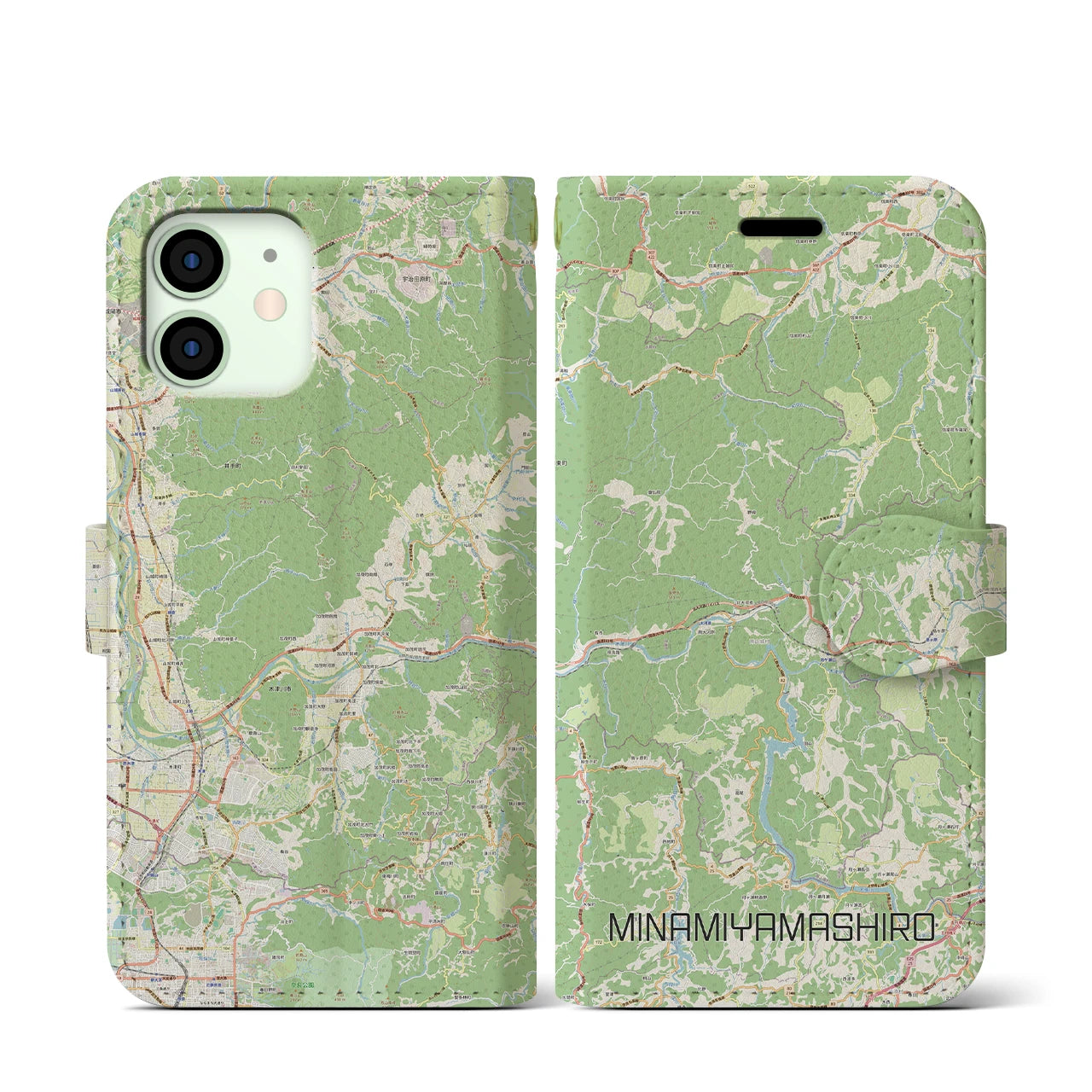 【南山城】地図柄iPhoneケース（手帳両面タイプ・ナチュラル）iPhone 12 mini 用