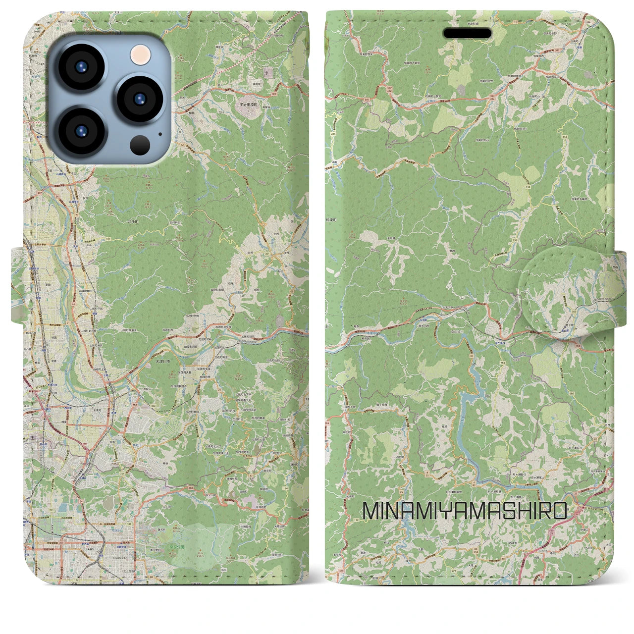 【南山城】地図柄iPhoneケース（手帳両面タイプ・ナチュラル）iPhone 13 Pro Max 用