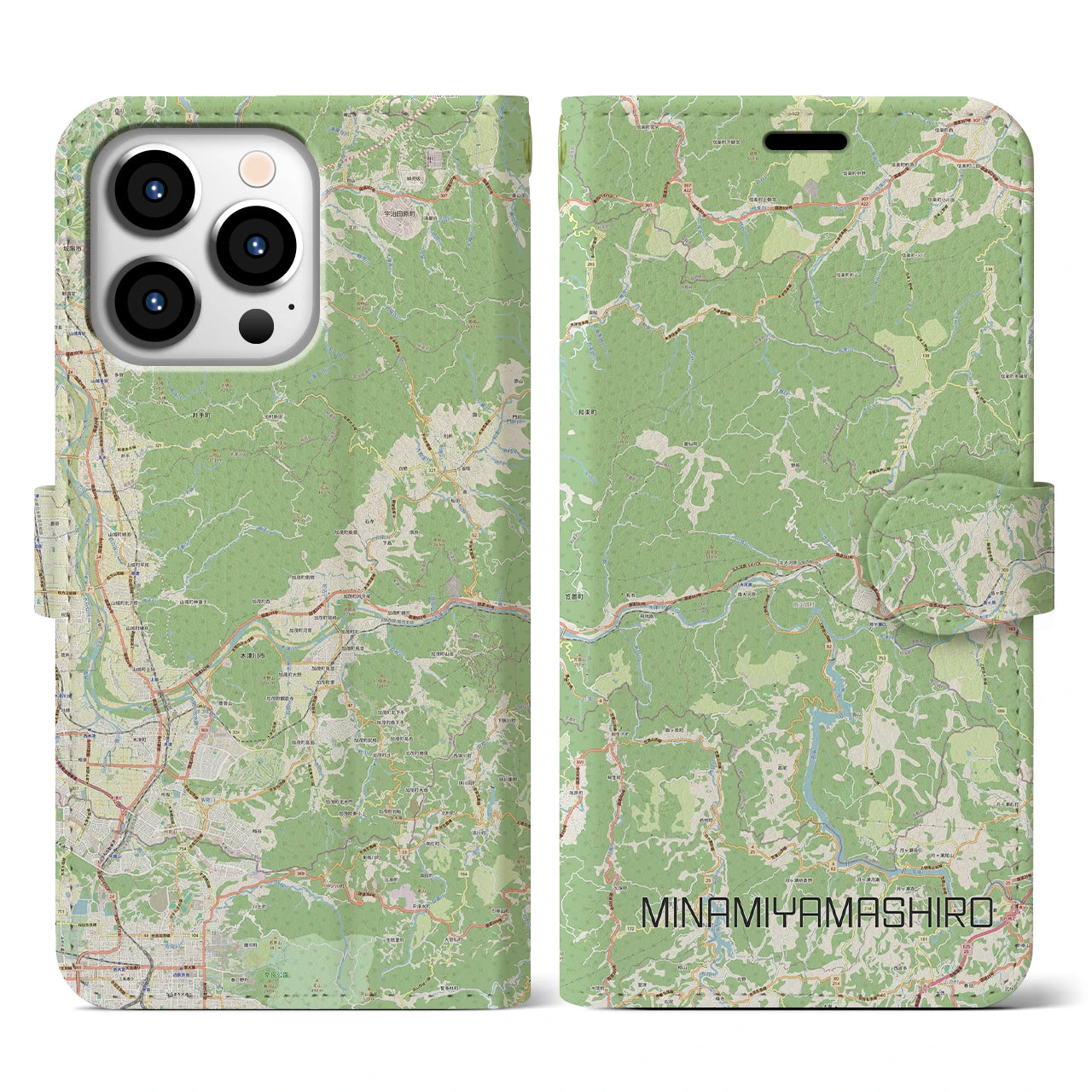 【南山城】地図柄iPhoneケース（手帳両面タイプ・ナチュラル）iPhone 13 Pro 用