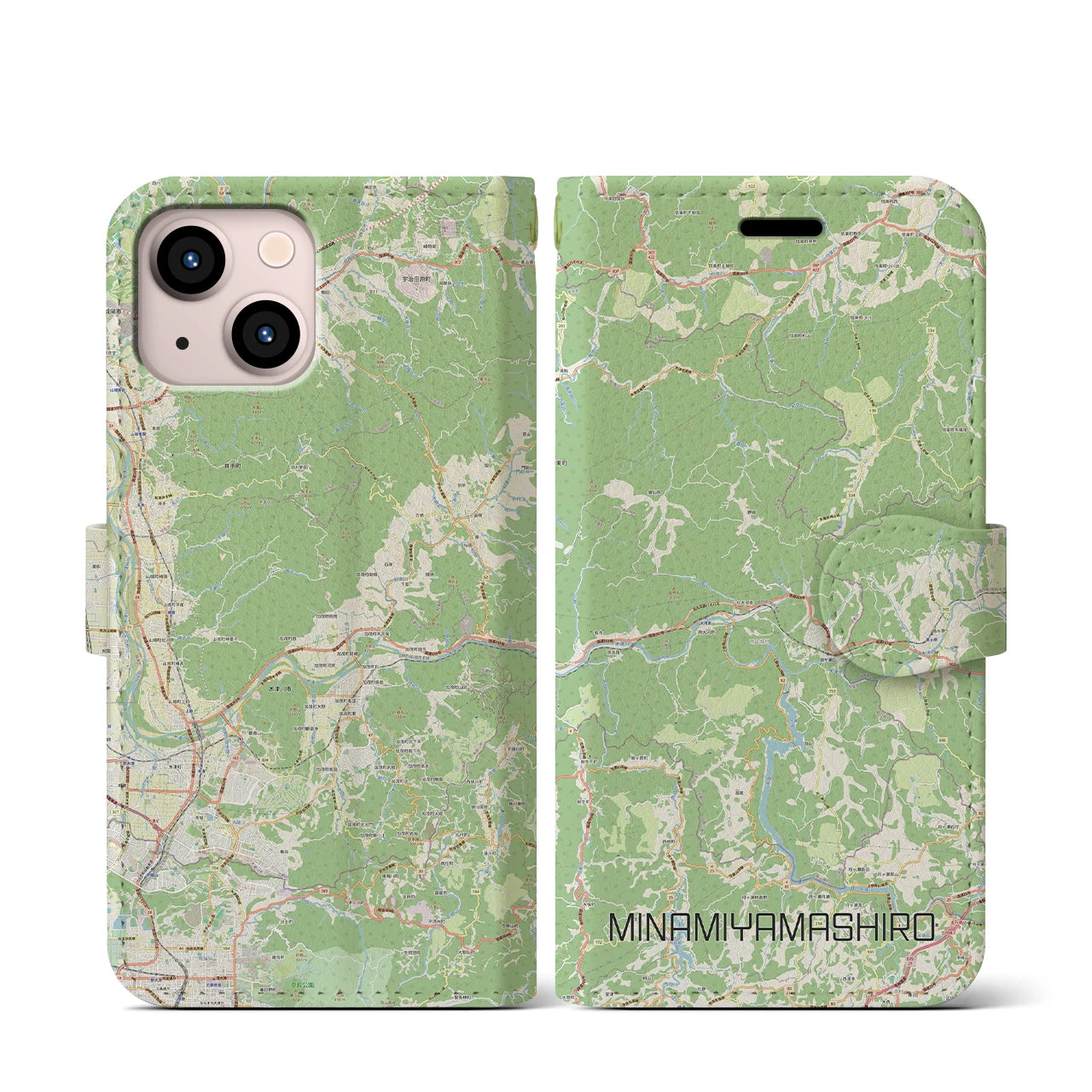 【南山城】地図柄iPhoneケース（手帳両面タイプ・ナチュラル）iPhone 13 mini 用