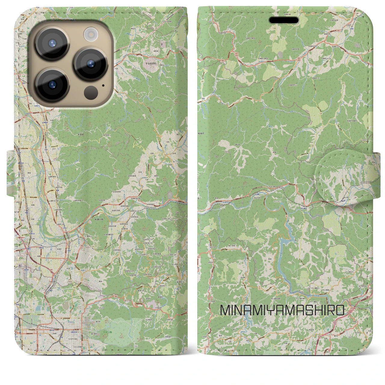 【南山城】地図柄iPhoneケース（手帳両面タイプ・ナチュラル）iPhone 14 Pro Max 用