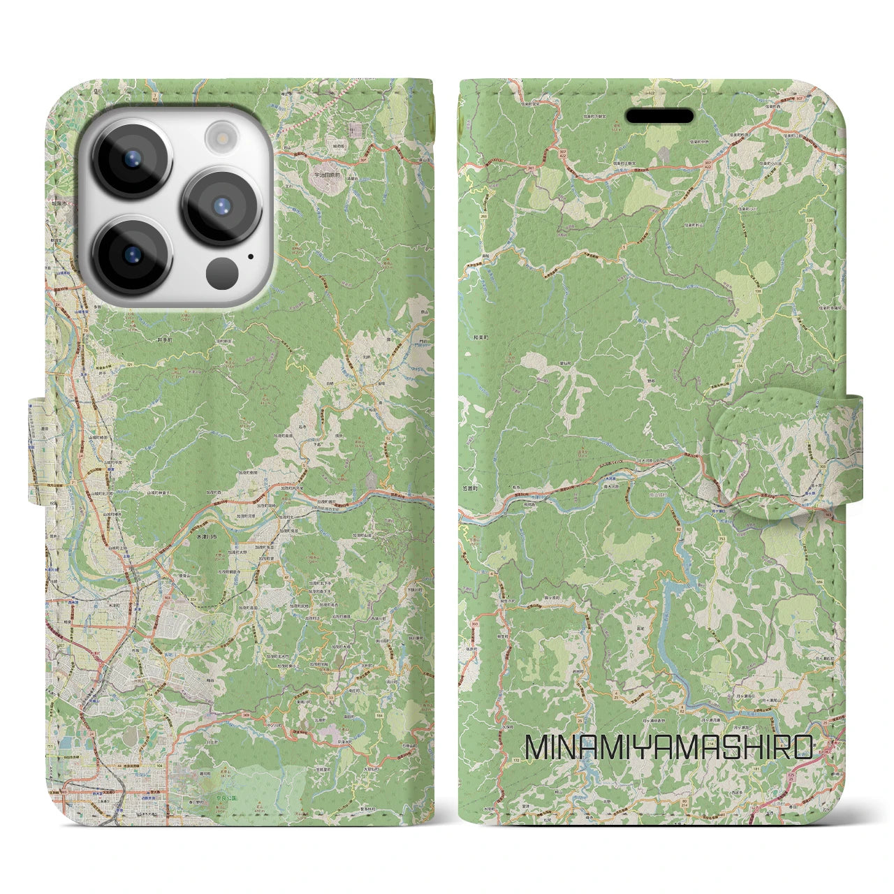 【南山城】地図柄iPhoneケース（手帳両面タイプ・ナチュラル）iPhone 14 Pro 用
