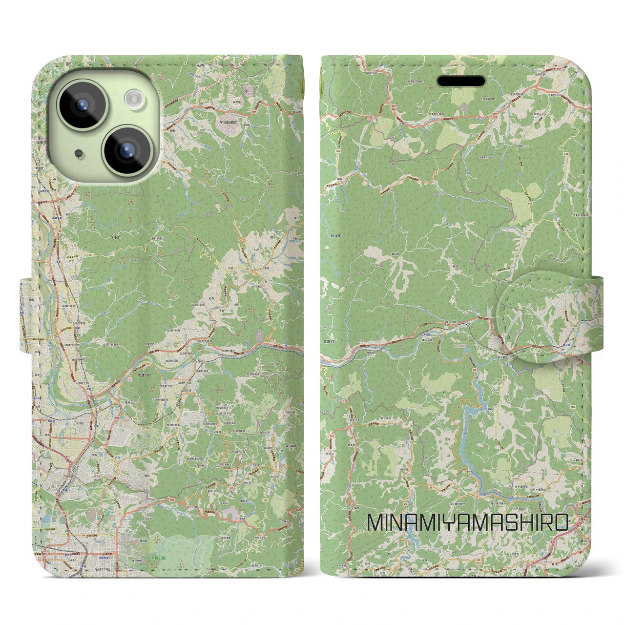 【南山城】地図柄iPhoneケース（手帳両面タイプ・ナチュラル）iPhone 15 用