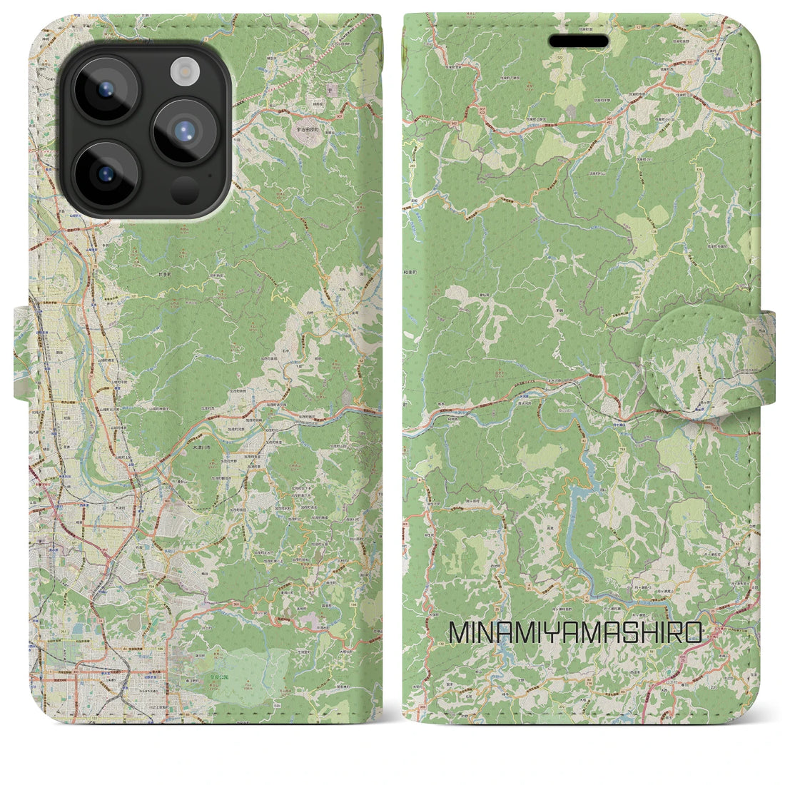 【南山城】地図柄iPhoneケース（手帳両面タイプ・ナチュラル）iPhone 15 Pro Max 用