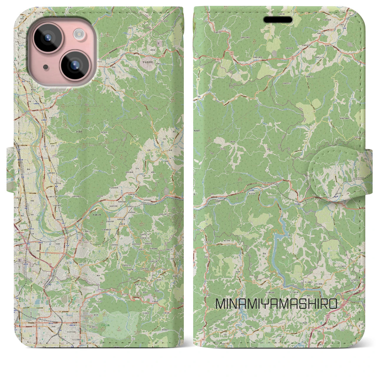 【南山城】地図柄iPhoneケース（手帳両面タイプ・ナチュラル）iPhone 15 Plus 用