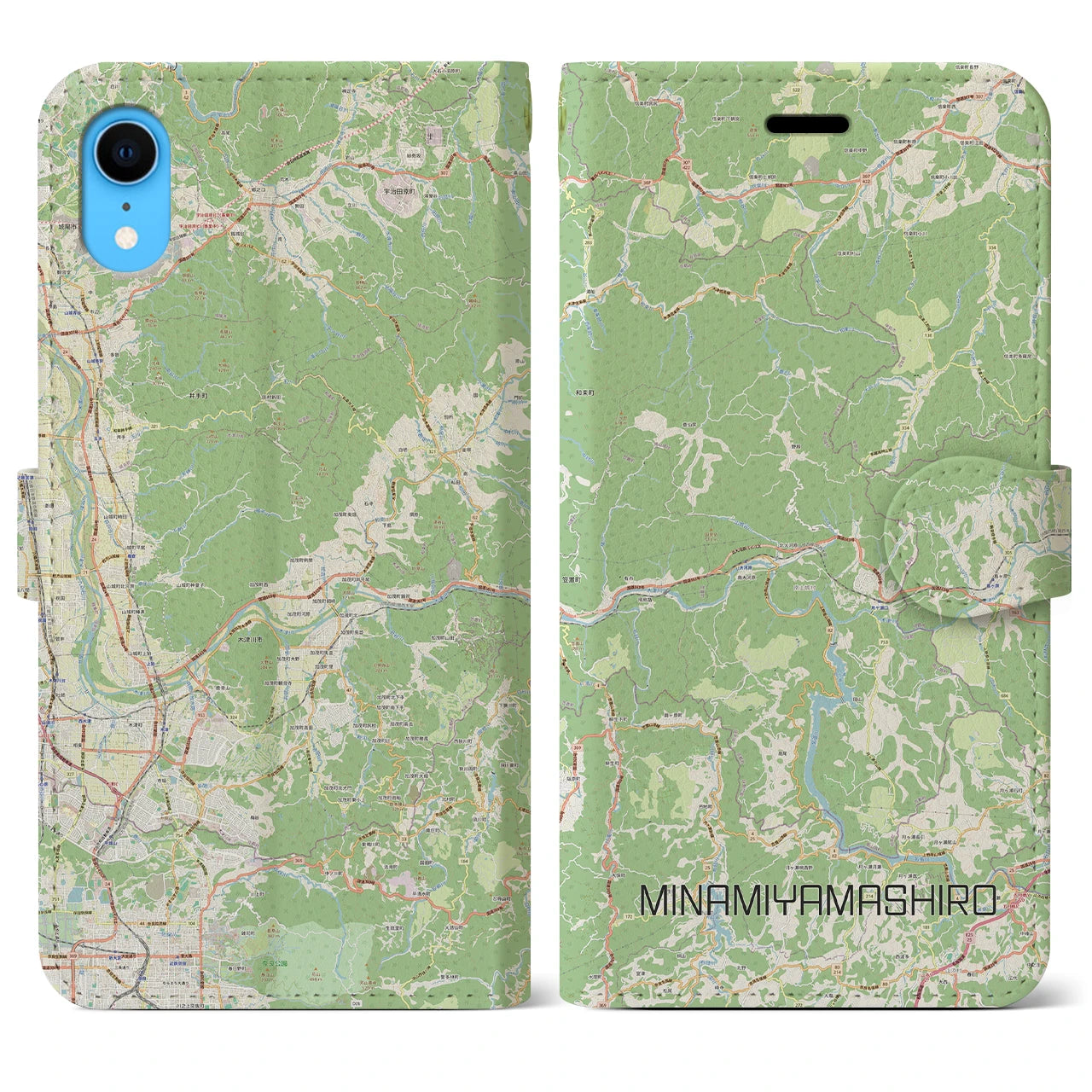 【南山城】地図柄iPhoneケース（手帳両面タイプ・ナチュラル）iPhone XR 用