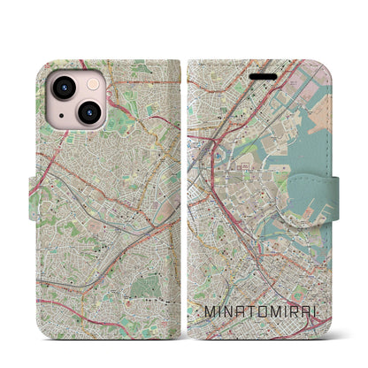 【みなとみらい（神奈川県）】地図柄iPhoneケース（手帳タイプ）ナチュラル・iPhone 13 mini 用