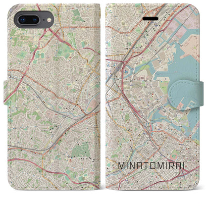 【みなとみらい（神奈川県）】地図柄iPhoneケース（手帳タイプ）ナチュラル・iPhone 8Plus /7Plus / 6sPlus / 6Plus 用