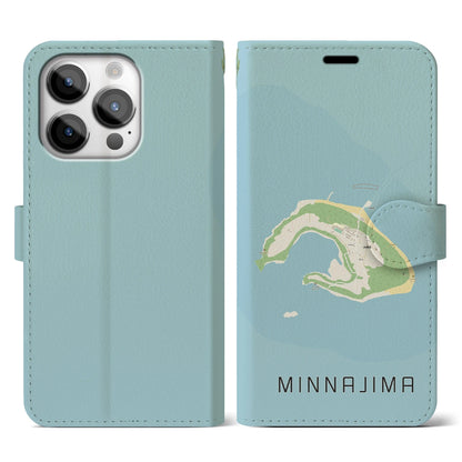 【水納島（沖縄県）】地図柄iPhoneケース（手帳タイプ）ナチュラル・iPhone 14 Pro 用
