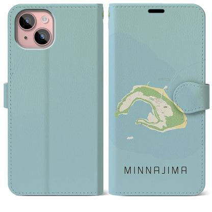 【水納島（沖縄県）】地図柄iPhoneケース（手帳タイプ）ナチュラル・iPhone 15 Plus 用
