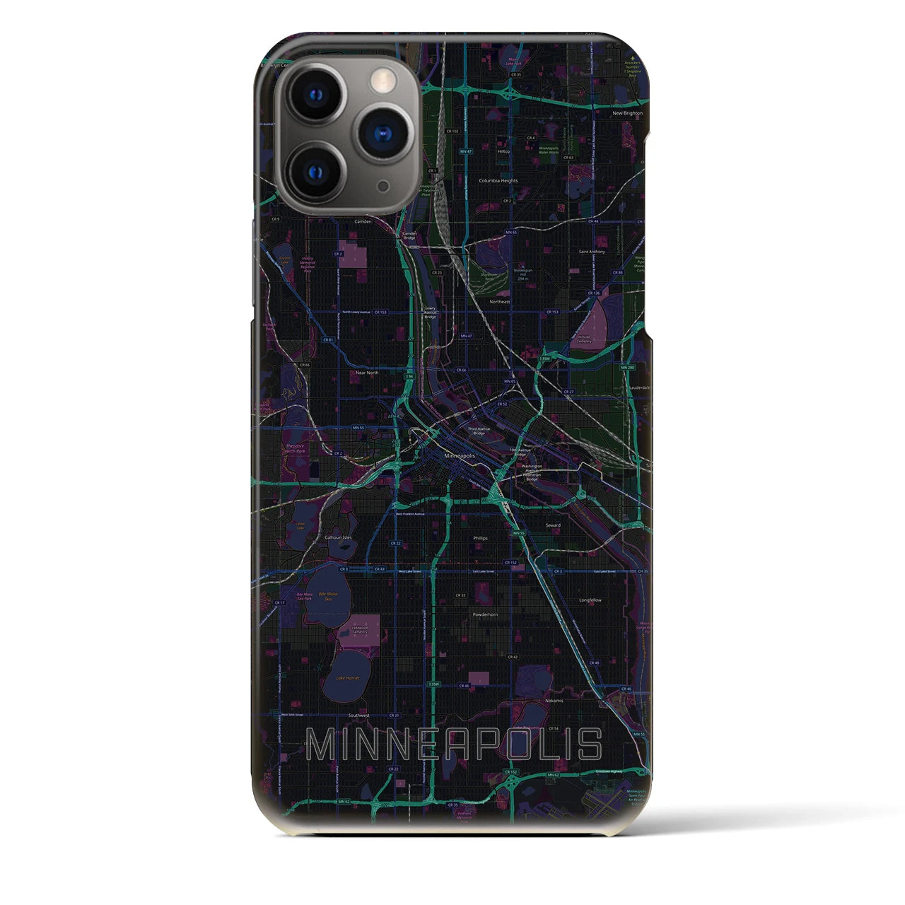 【ミネアポリス】地図柄iPhoneケース（バックカバータイプ・ブラック）iPhone 11 Pro Max 用
