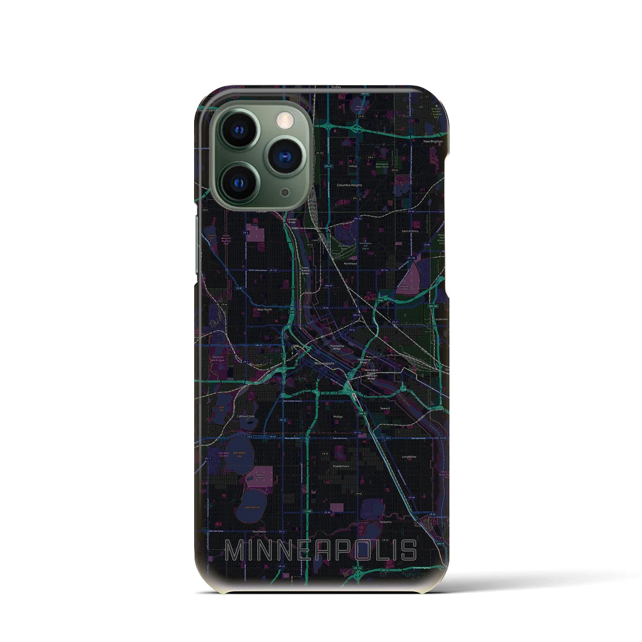 【ミネアポリス】地図柄iPhoneケース（バックカバータイプ・ブラック）iPhone 11 Pro 用