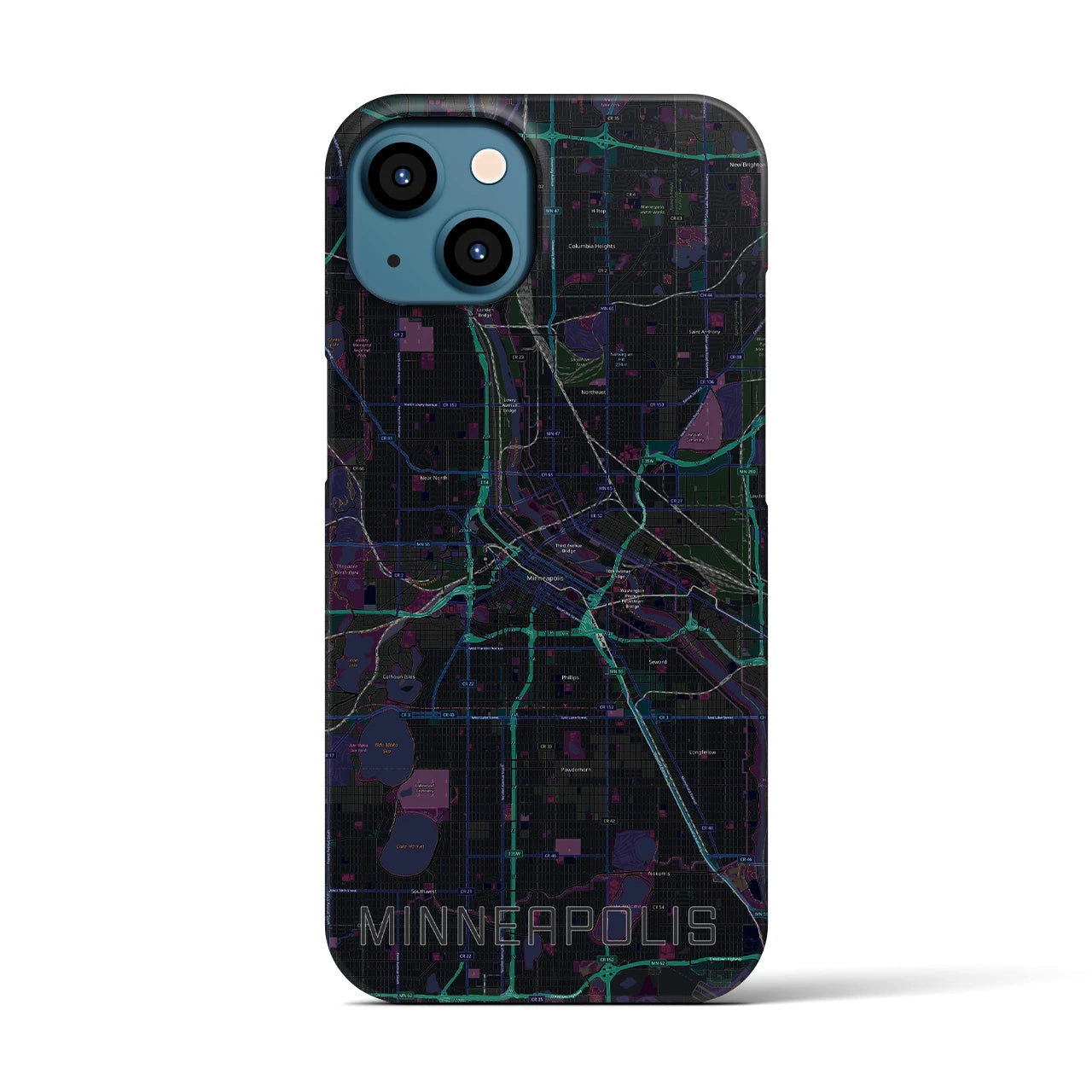【ミネアポリス】地図柄iPhoneケース（バックカバータイプ・ブラック）iPhone 13 用